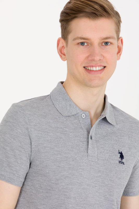 Mens Basic Polo Shirt Grey Melange - Image 3
