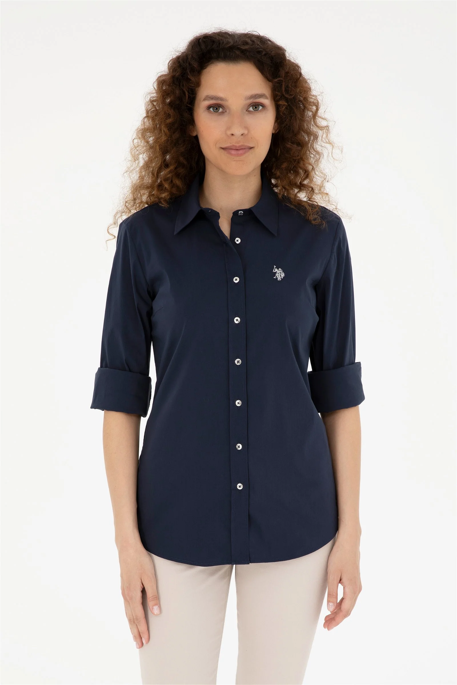 Womens Ladies Basic Shirt Navy Blue