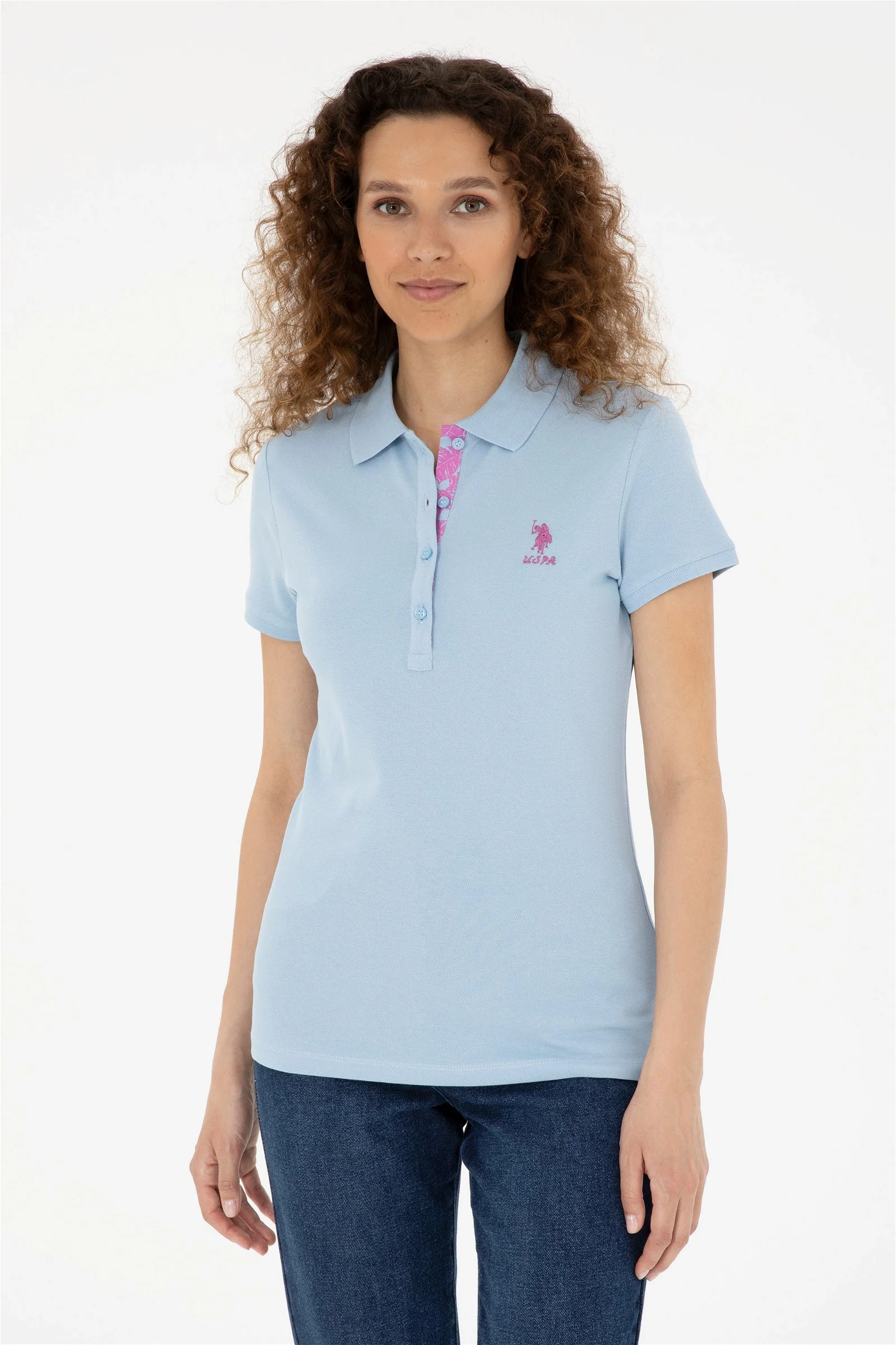 Womens Ladies Basic Polo Shirt Light Blue