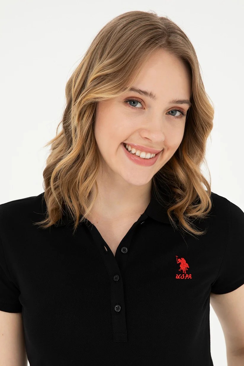 Womens Ladies Basic Polo Shirt Black - Image 3
