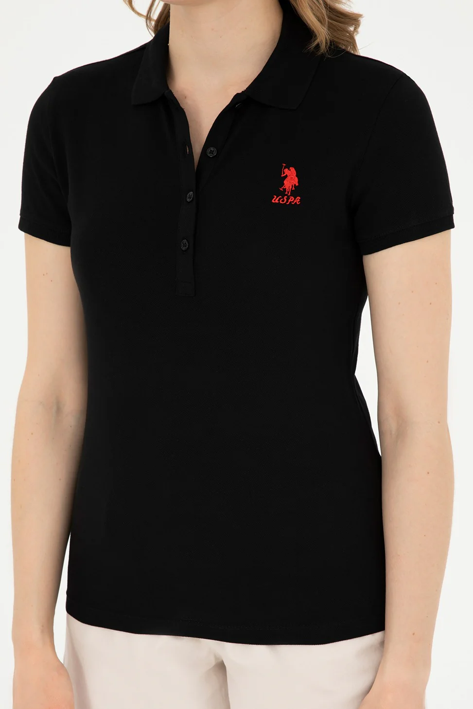 Womens Ladies Basic Polo Shirt Black - Image 4