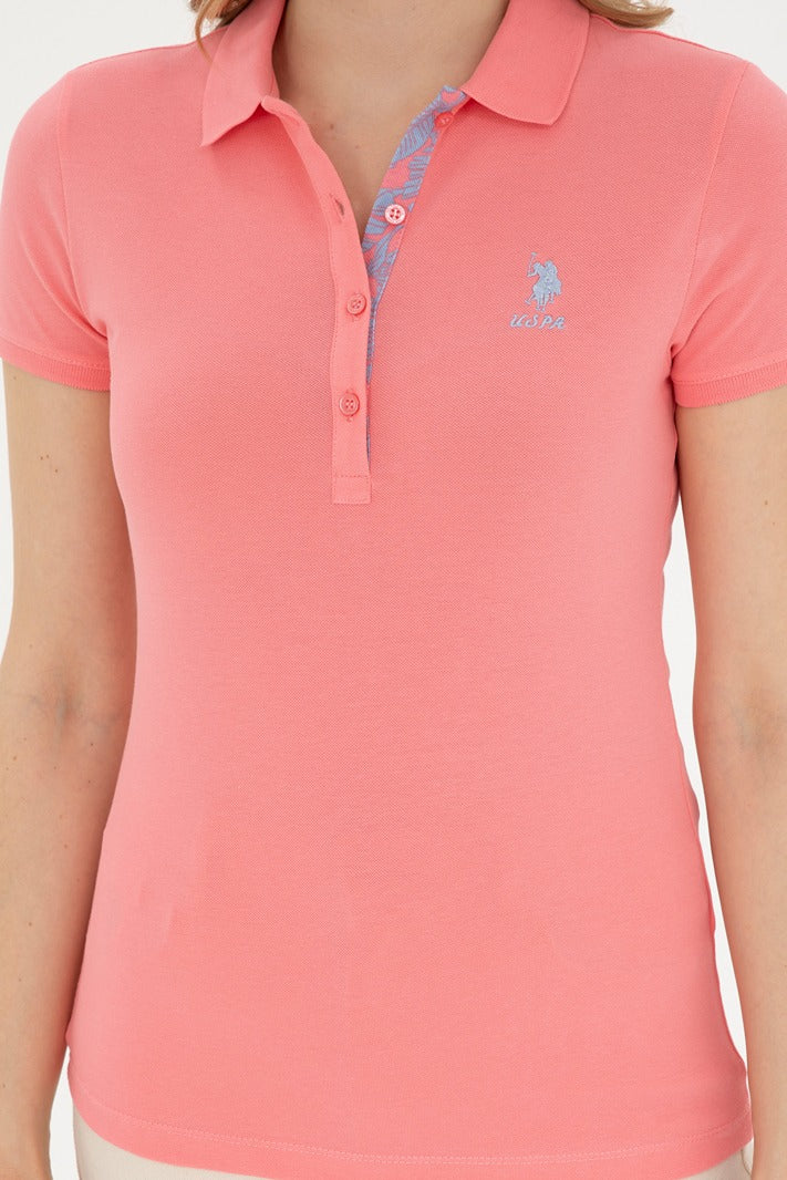 Womens Ladies Basic Polo Shirt Pink - Image 4