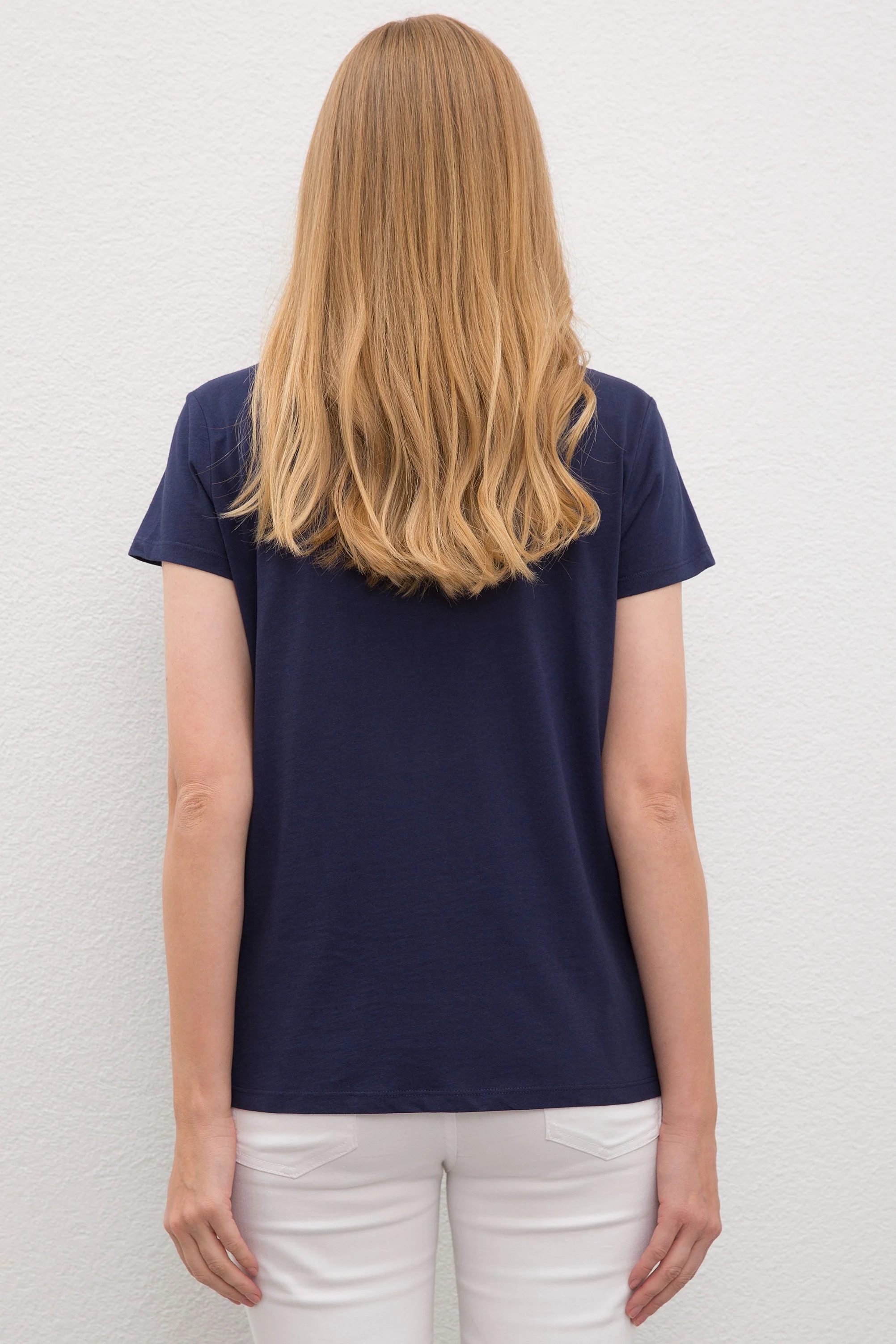 Womens Ladies T-Shirt Navy Blue - Image 3