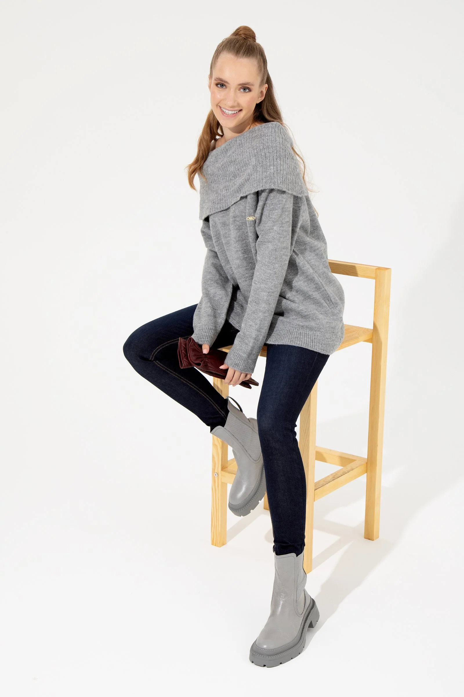 Womens Knitwear Grey Melange